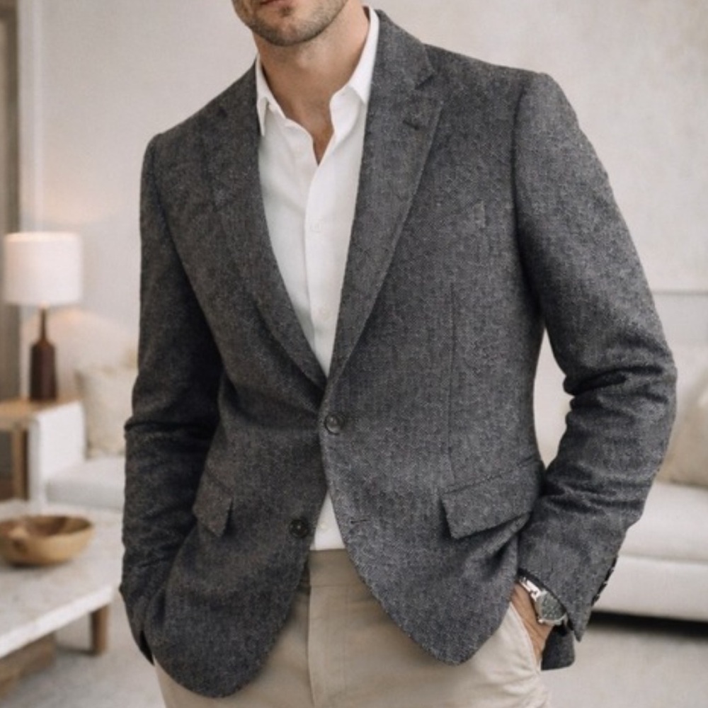 Jcrew x Abraham Moon Ludlow Grey Wool Herringbone Blazer 36R EUC